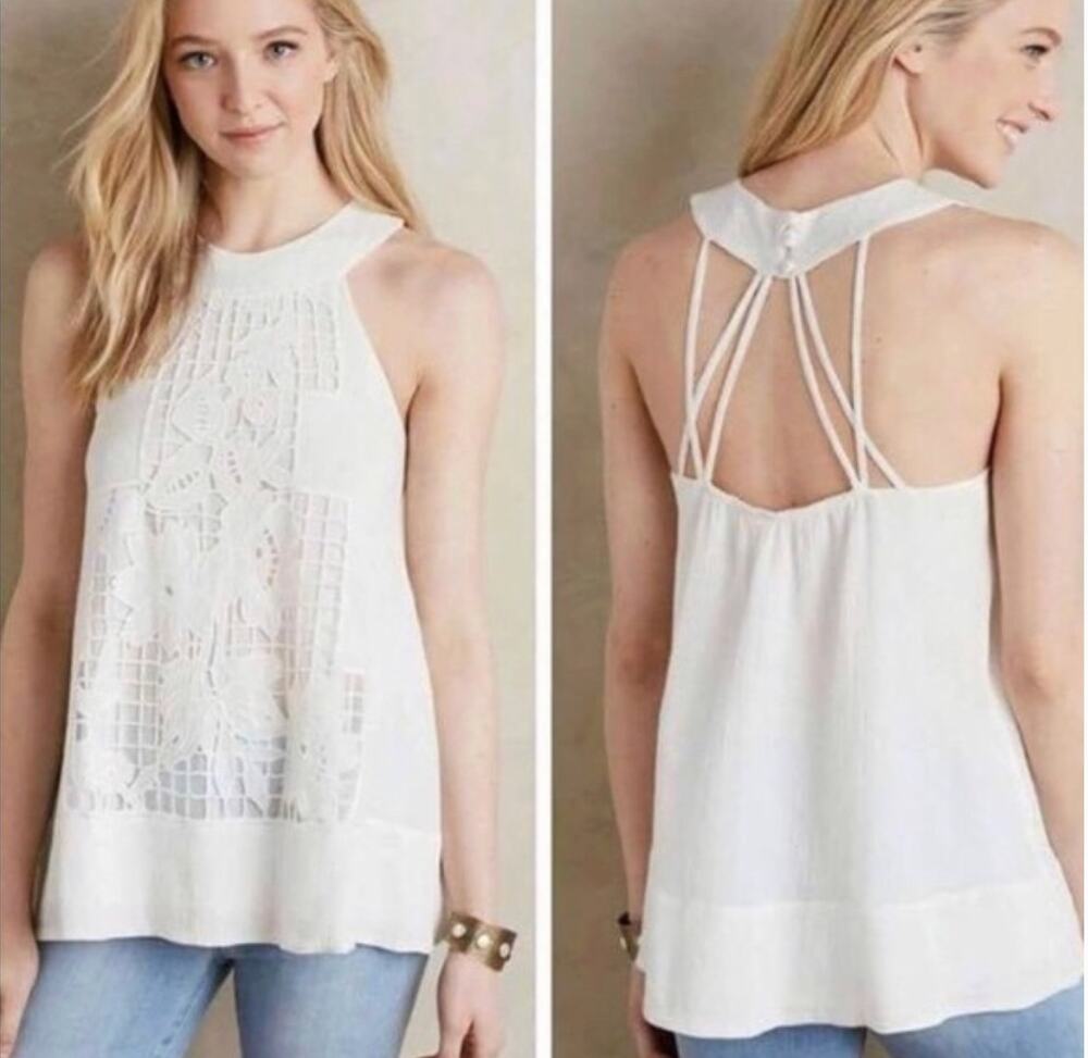 Anthropologie Floreat Decatur Tunic Women's Sz 10 in White